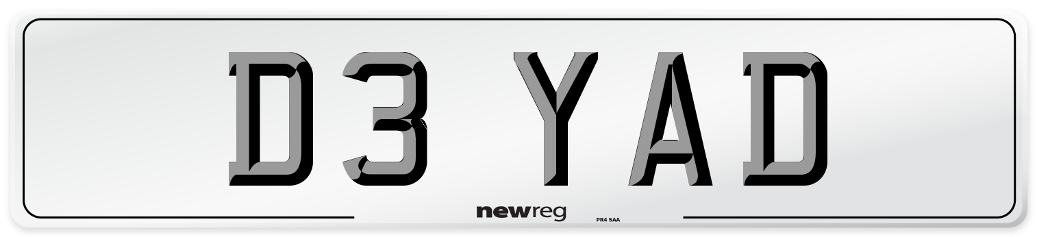 D3 YAD Number Plate from New Reg